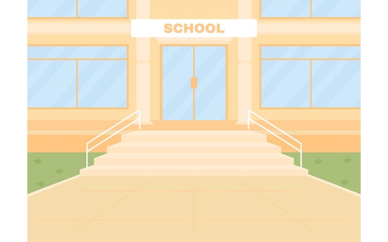 Ilustração em vetor de cor de entrada da escola vazia à luz do dia