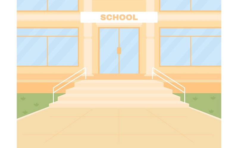 日光空荡荡的学校入口彩色矢量图