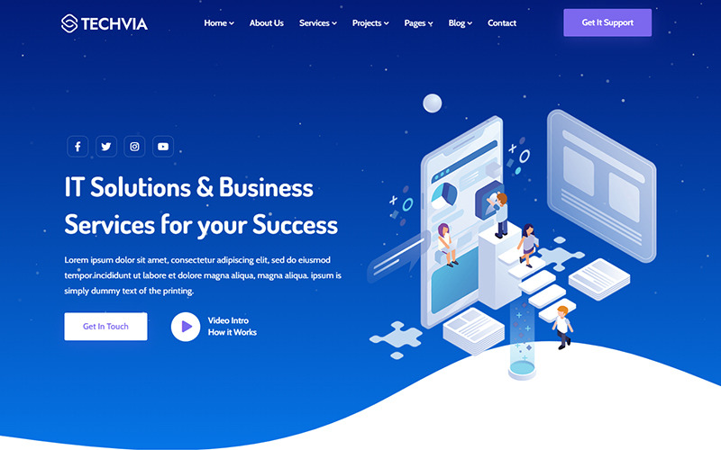 Techvia - IT-oplossingen en zakelijke dienstverlening HTML5 responsieve websitesjabloon