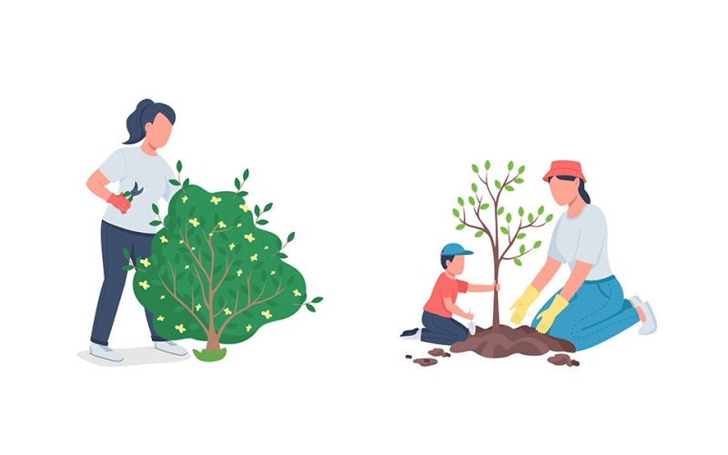 Trabalhando no conjunto de caracteres sem rosto de vetor de cor de jardim