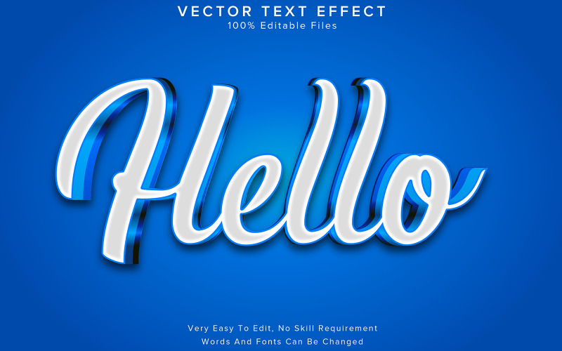 3D szövegeffektus szerkeszthető Hello fehér és kék