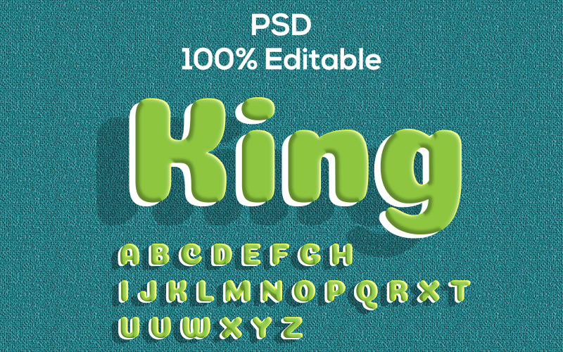 král | 3D King upravitelný textový efekt PSD | Moderní King Psd Textový efekt