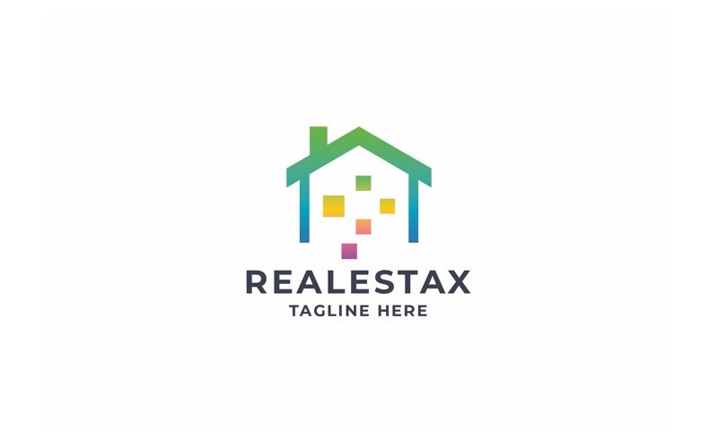Logotipo profesional de bienes raíces de píxeles