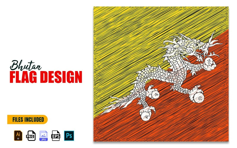17 Aralık Butan Ulusal Günü Bayrağı Tasarım Çizimi