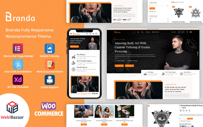 Branda – tetoválóművész és fodrászat, WooCommerce sablon