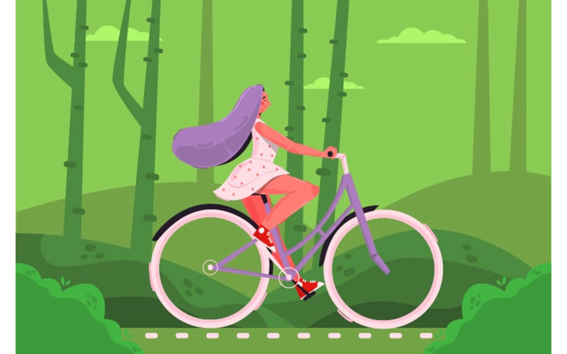 Kız Binme Bisiklet Arka Plan Illüstrasyon