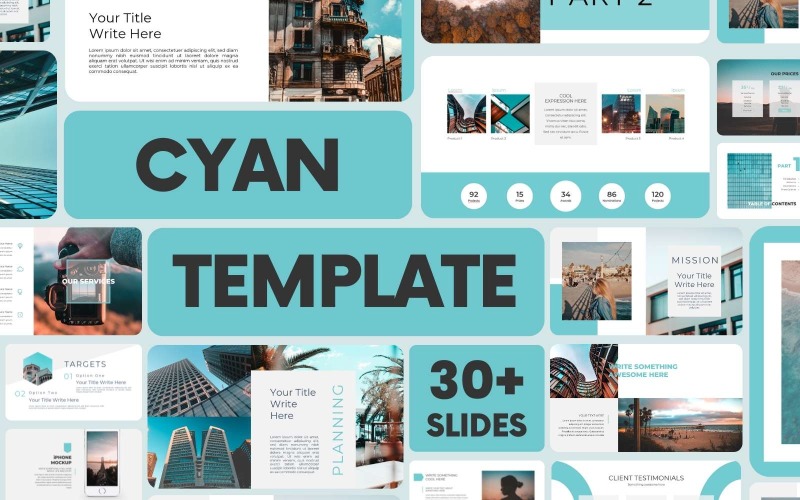 Plantilla de PowerPoint CYAN - Esquema de color de marca creativa estética