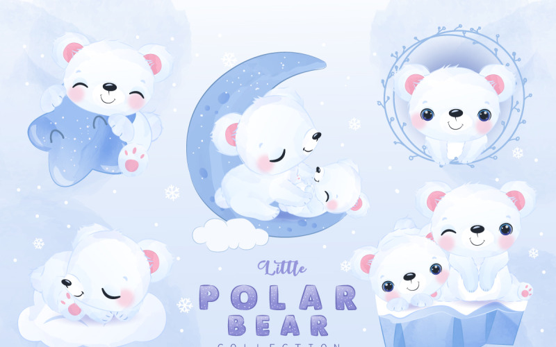 Söt liten isbjörn Clipart Set Illustration