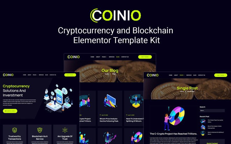 Coinio - Cryptocurrency ve Blockchain Elementor Template Kit