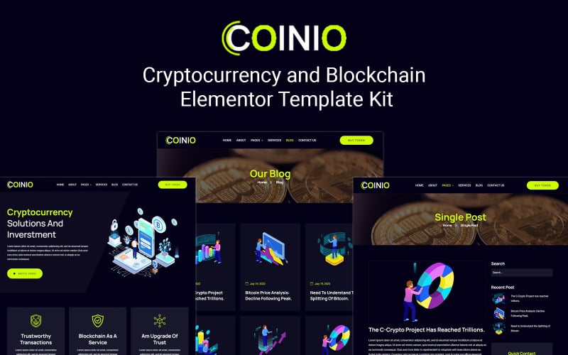 Coinio - набор шаблонов Elementor для криптовалюты и блокчейна