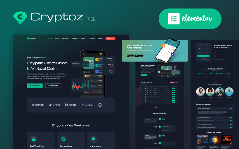 Cryptoz Free - 加密货币 WordPress 主题 Elementor