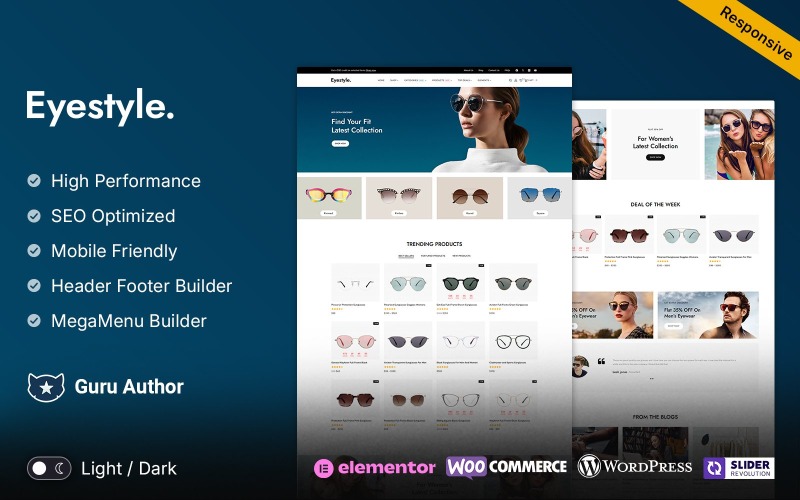 Eyestyle - Mehrzweck-Elementor-Woocommerce-Theme für Brillen, Schutzbrillen und Sonnenbrillen