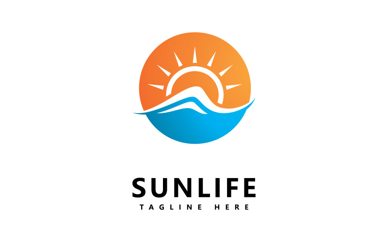 Sun And Water Wave Vector Logo Design Template V2