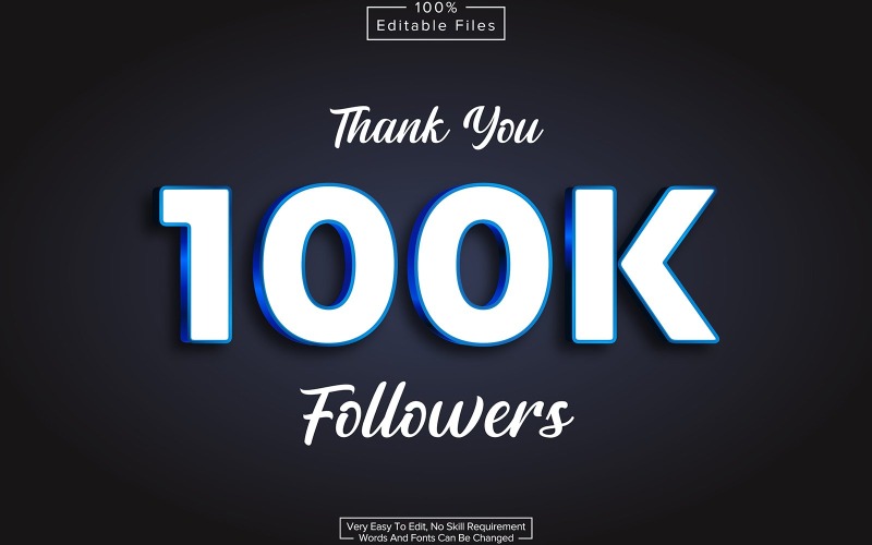 Tack 100 000 följare Texteffektstilmall