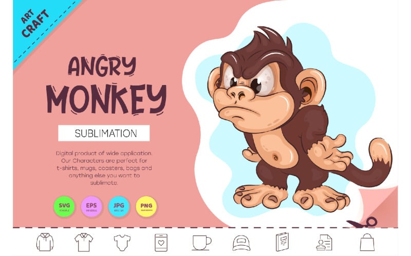 Cartoon Angry Monkey. Crafting, Sublimation.