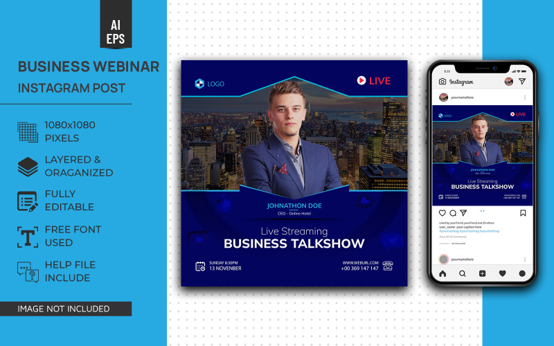 Modello Instagram di progettazione di post sui social media per webinar aziendale