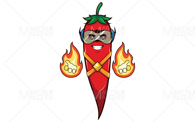 Chilli paprička superhrdina maskot vektorové ilustrace