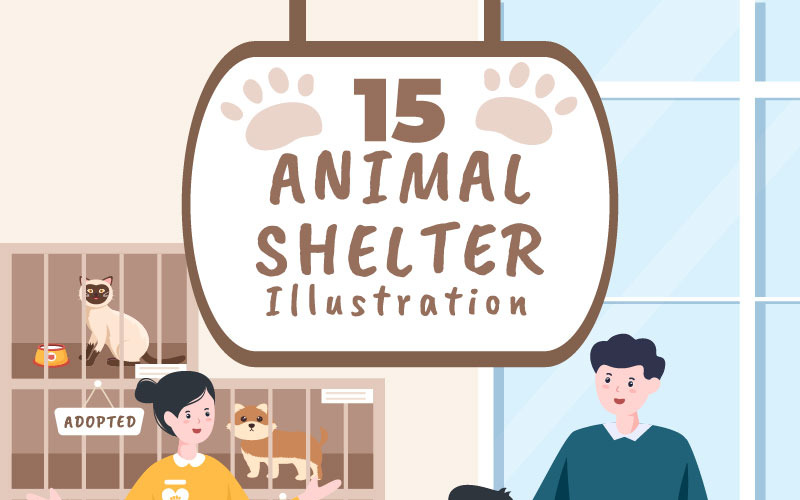 15 Ilustração de desenho animado de abrigo de animais