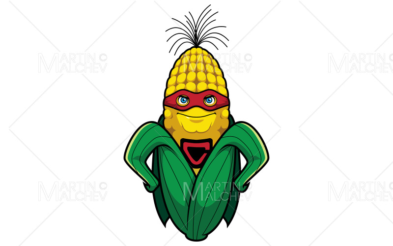 Ilustración de vector de mascota de superhéroe de maíz