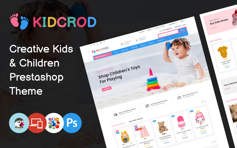 Kidcrod - Barnmode och leksaksbutik PrestaShop-tema