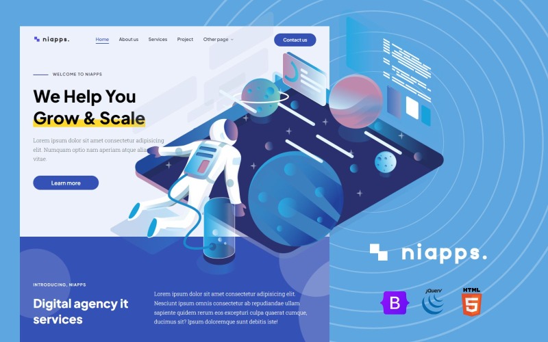 Niapps — многоцелевой шаблон Bootstrap для агентств, предоставляющих ИТ-услуги