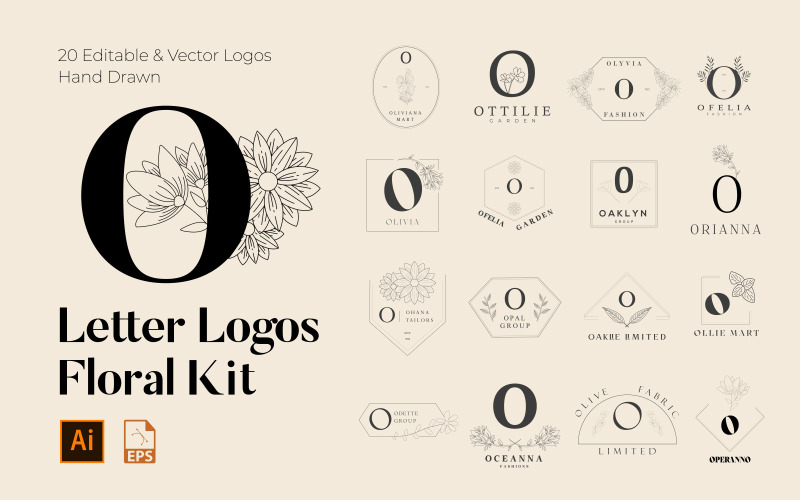 O Letter Floral handgemaakte logo's kit