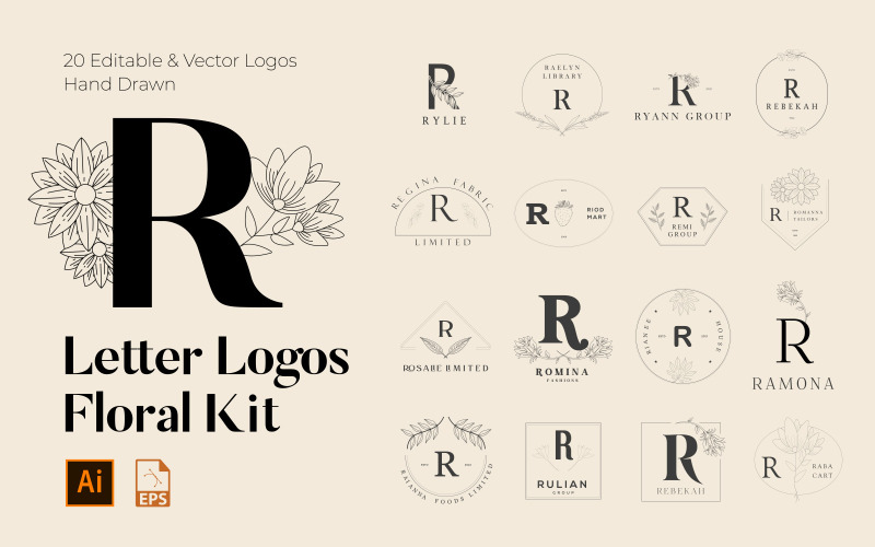 R 字母花卉手工制作徽标套件