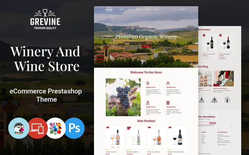 Тема Prestashop для магазина вина и напитков Grevine
