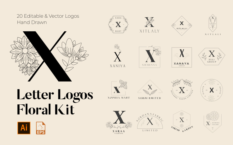 X Letter Floral handgemaakte logo's kit
