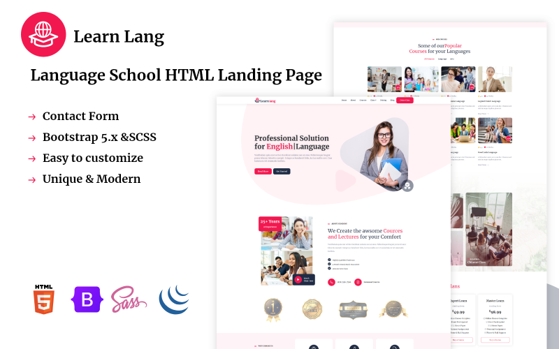 Learn Lang - HTML-шаблон целевой страницы языковой школы