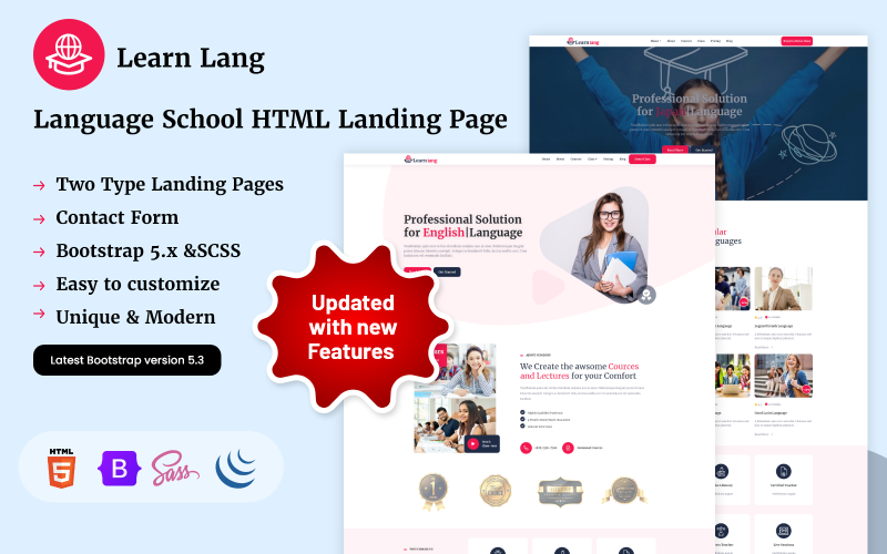 Learn Lang - Szablon strony docelowej HTML szkoły językowej