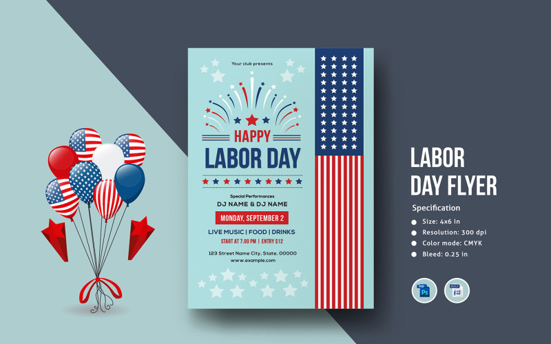 Modèle de Flyer de fête du travail aux États-Unis