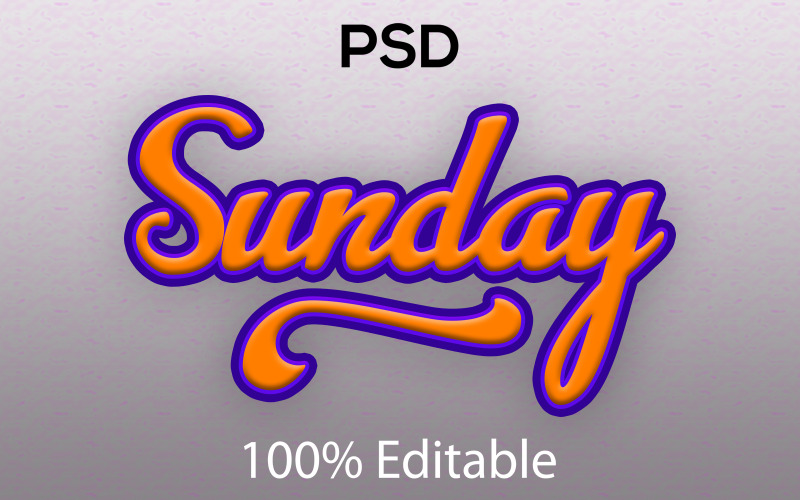 vasárnap | Vasárnap szerkeszthető PSD szövegeffektus | Modern vasárnapi PSD szövegeffektus