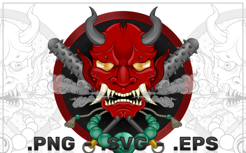 Diseño vectorial del demonio japonés Oni con kanabo