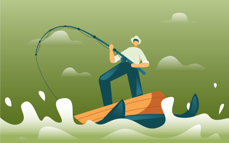 Рибалка риболовля на човні Безкоштовна ілюстрація концепції вектор