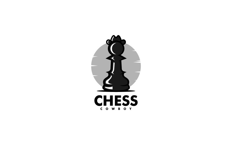 国际象棋牛仔简单标志风格