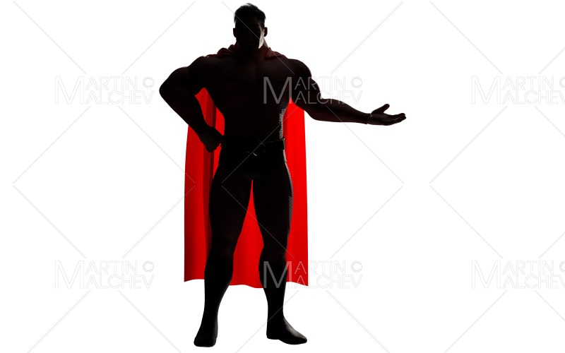 Superheld presenteren op witte silhouet 3D Render