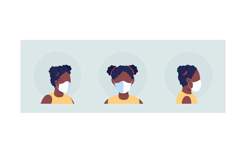 Afrikai lány maszk félig lapos színes vektor karakter avatar készlet