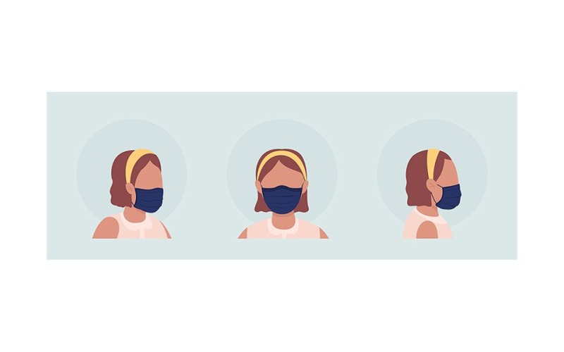 Bär veckad mask semi platt färg vektor karaktär avatar set