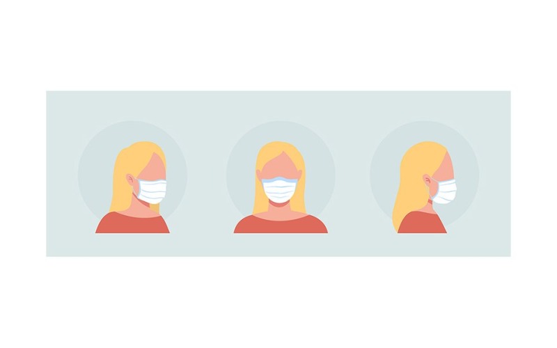 Conjunto de avatar de personagem de vetor de cor semi plana de usuário de máscara de pano
