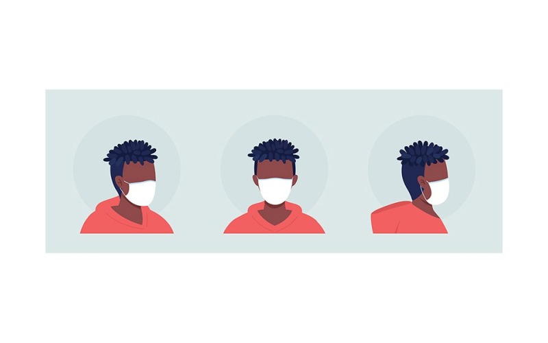 Conjunto de avatar de personagem de vetor de cor semi plana de usuário de máscara elástica