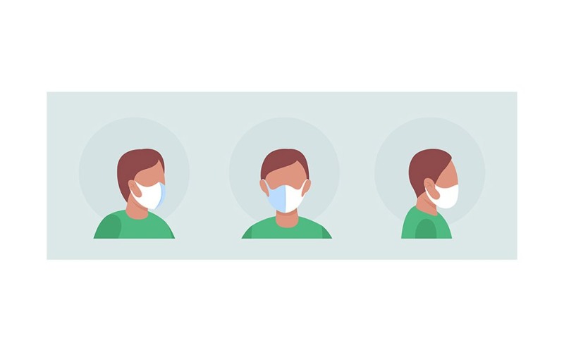 Hane med center söm mask semi platt färg vektor karaktär avatar set