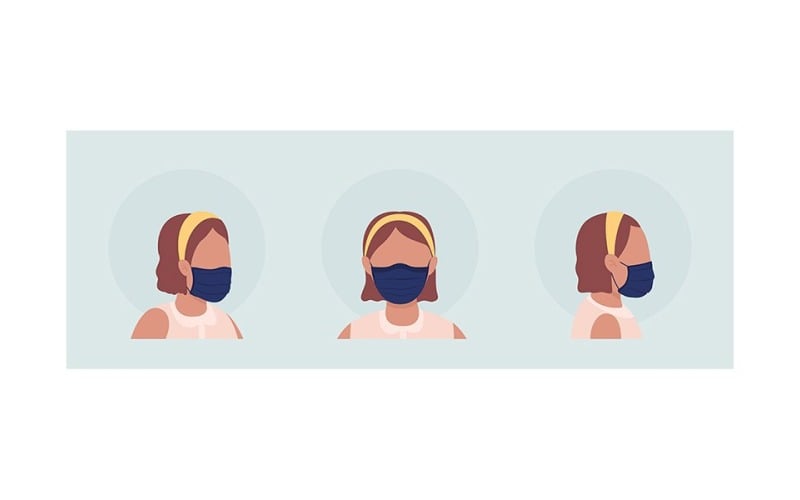 Het dragen van geplooid masker semi-egale kleur vector avatar karakterset