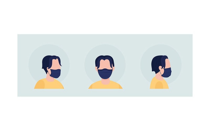 Indossare un set di avatar di caratteri vettoriali a colori semi-piatti con maschera nera in tessuto