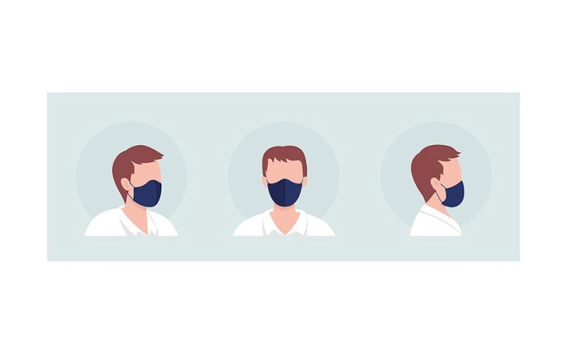 Man semi-egale kleur vector karakter avatar met masker set
