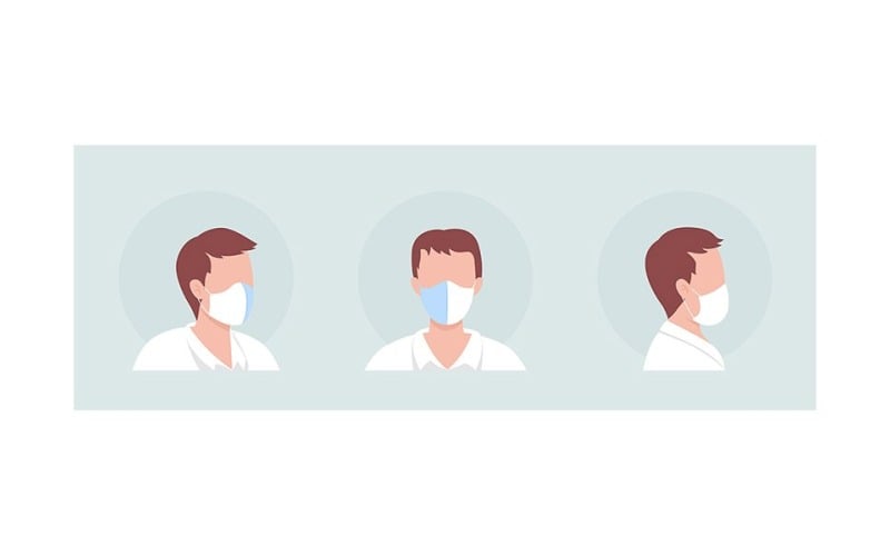 Middelste naadmaskerdrager semi-egale kleur vector avatar-tekenset