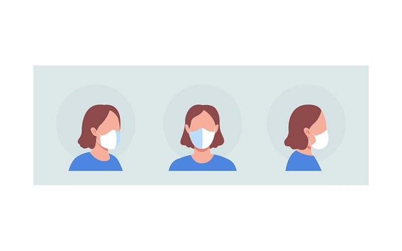Usar máscara con correas conjunto de avatar de personaje de vector de color semiplano