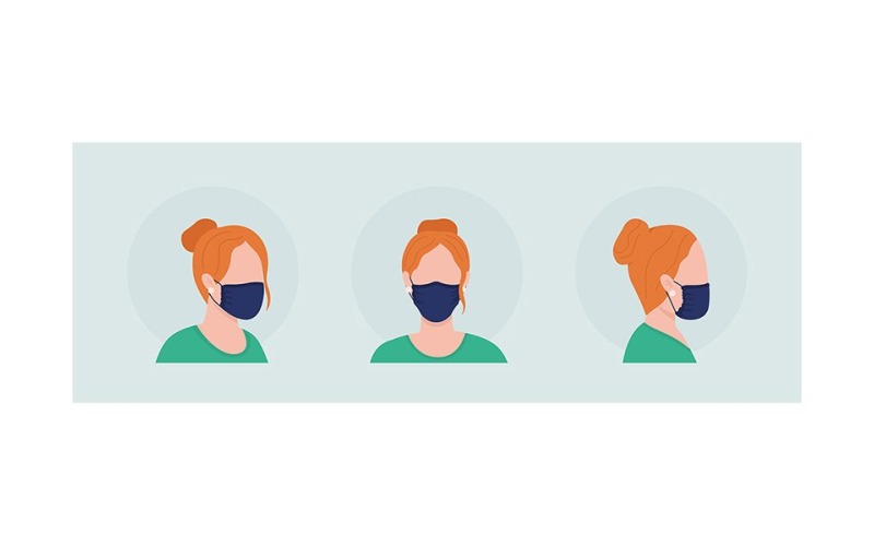 Use máscara com conjunto de avatar de personagem de vetor de cor semi plana de lados reunidos