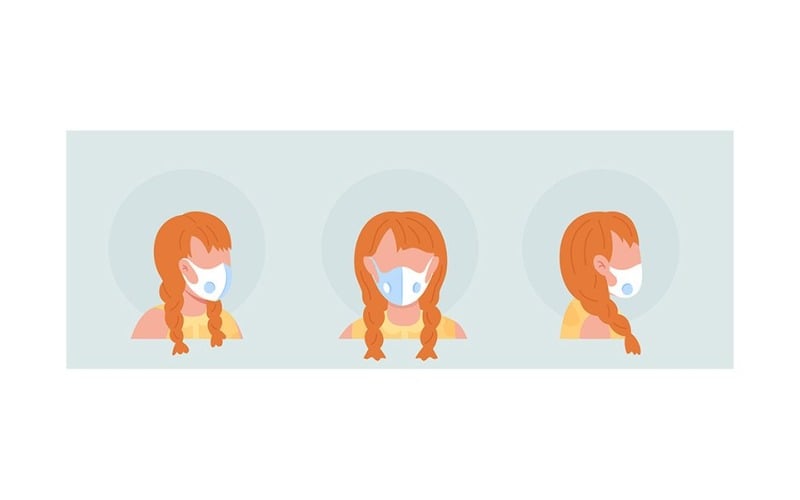Vrouw met witte masker semi-egale kleur vector karakter avatar met masker set