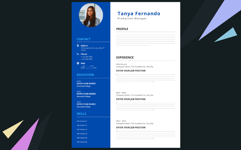 Modelos de currículo moderno de cor azul